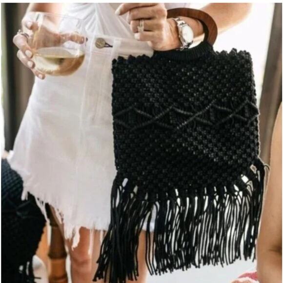 Danielle Nicole Black Macrame Fringe Bag - Picture 1 of 10